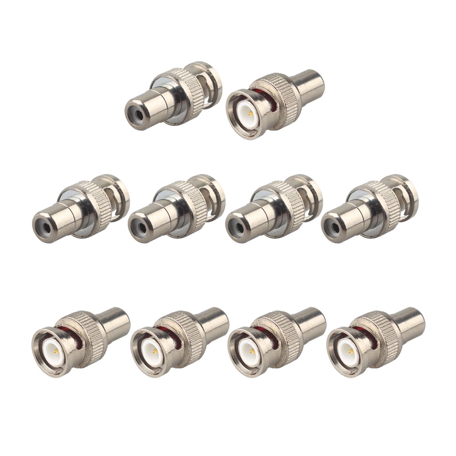 Futheda 10PCS BNC Male to RCA Female RF Coaxial Connector Coax RG6 Coupler Adapter BNC Jack to RCA Plug Straight Converter Coaxial Cable Connector for