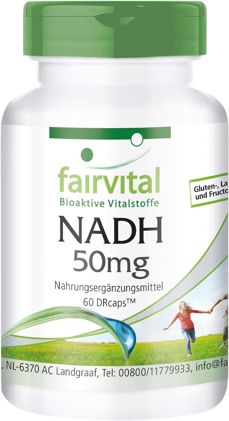 NADH 50mg - Coenzima 1 VEGANA - Dosis elevada - Nicotinamida adenina dinucleótido - 60 Cápsulas - Calidad Alemana