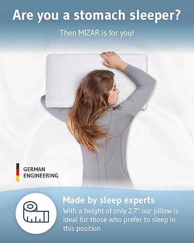 Miniatura 4 de MIZAR - Almohadas para dormir boca abajo Almohada fina diseñada en Alemania Almohada ergonómica con funda de almohada termorreguladora Almohada