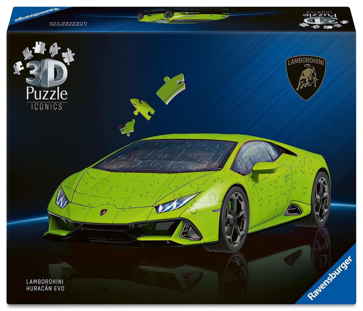 Ravensburger - Puzzle 3D Lamborghini Huracán Evo - Lamborghini Miniature - Maquette de Voiture à Construire - Puzzle Voiture de Sport 3D sans Colle - 108 Pièces - Dès 8 Ans - 12008037