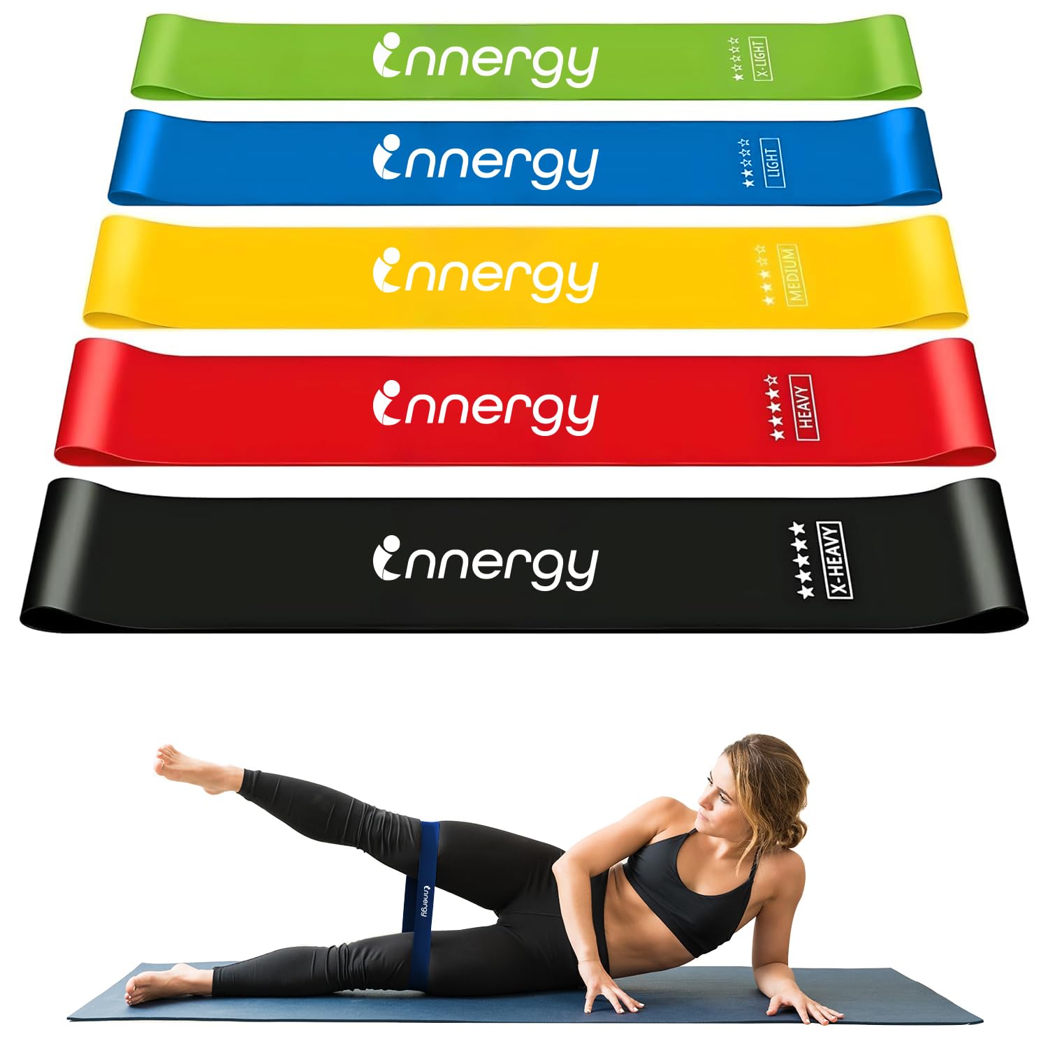 Innergy Resistance Loop Bands Set for Women and Men | Stretch Bands for Workout, 5 Levels of Anti-Slip, Tear-Resistant Latex Bands for Full Body Workouts, Home Gym, Yoga, Training, and Toning