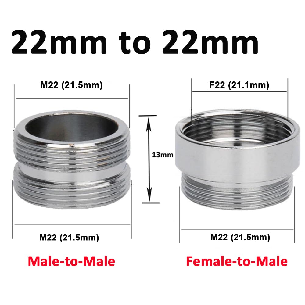 Brass Faucet Aerator Adapter - 18mm To 22mm NPT Thread, Male To Male Connector - View #5