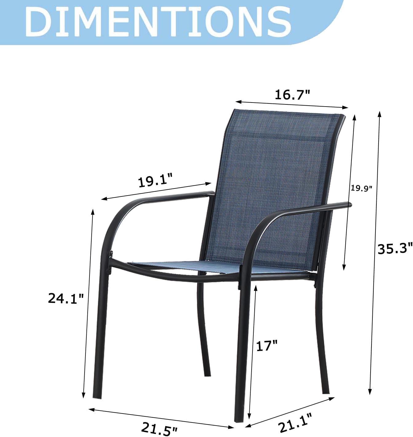 Stackable Patio Chairs Set of 4, Outdoor Dining Chairs with High Back, Lightweight Sling Chair with Metal Frame, All Weather Dining Set for Lawn, Garden, Backyard, Poolside, Dark Blue