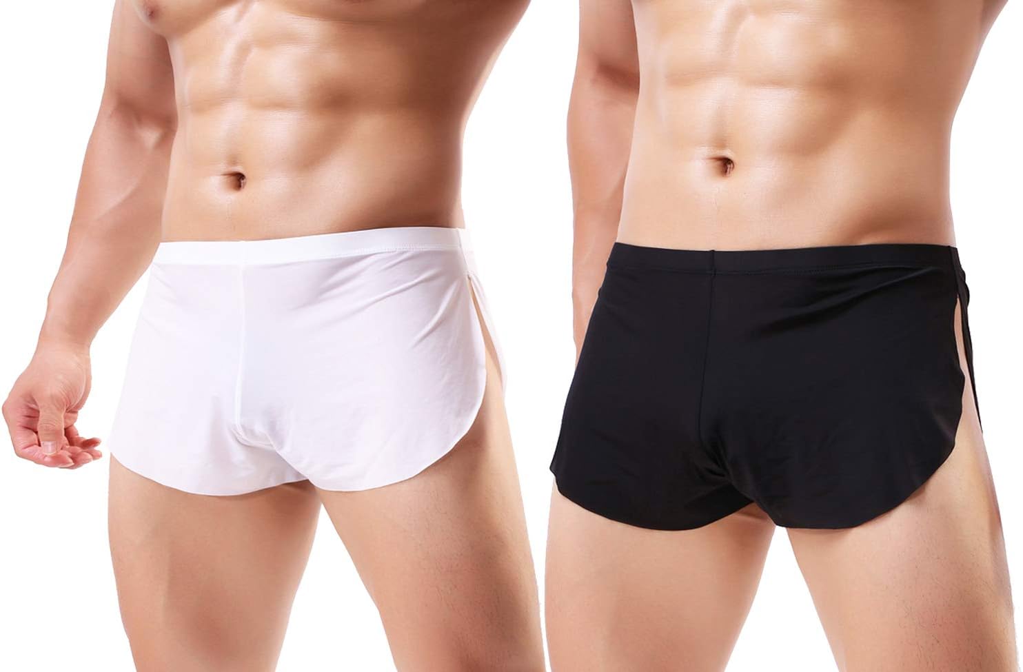 Men's Ice Silk Boxer Briefs Shorts Split Side Trunks Underpants
