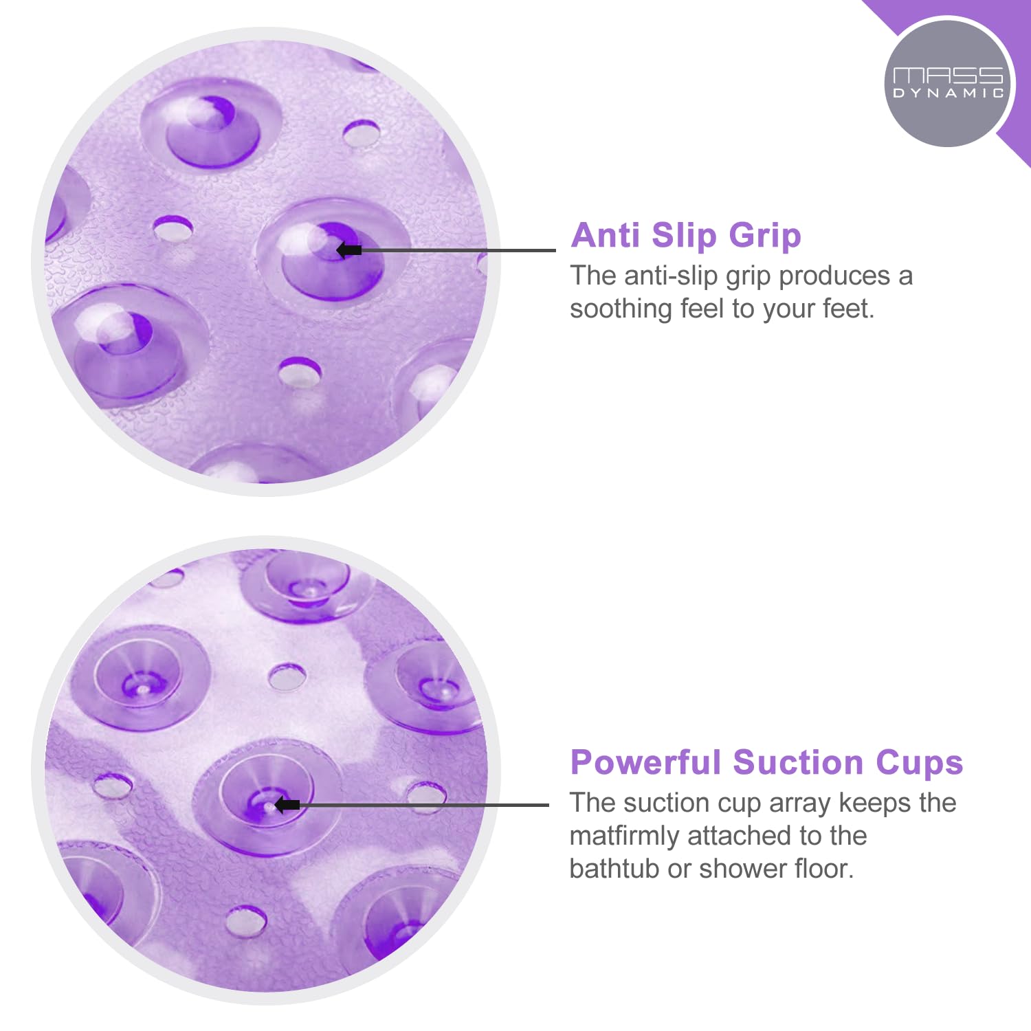 MASS DYNAMIC Extra Long Non-Slip Bath Mat - Purple -3