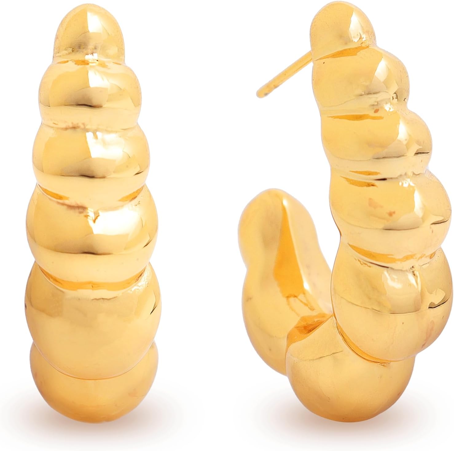 Sonateomber Chunky Gold Open Hoop Earrings for Women, Trendy Statement Geometric Lightweight C Stud Earing Prom Fashion Jewelry Gift