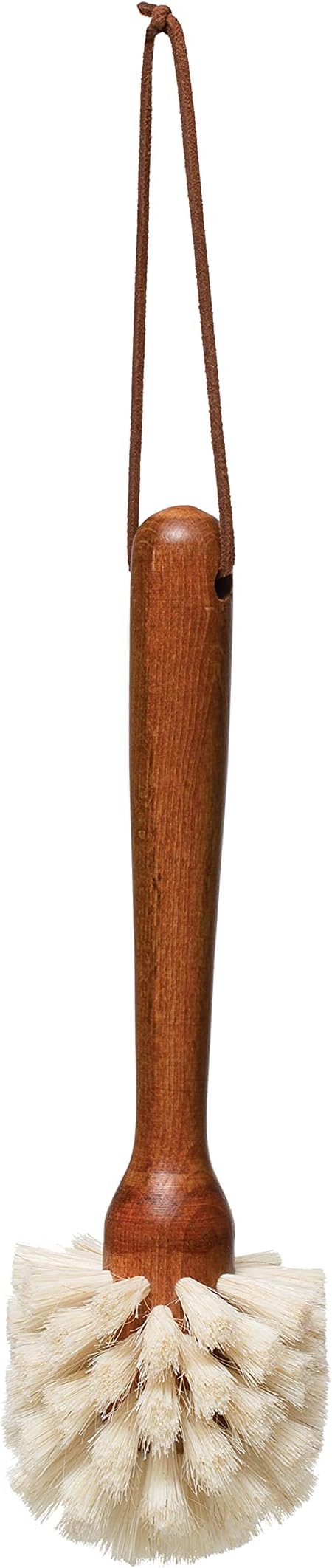 Beech Wood Dish Brush w Leather Strap, Dark Brown