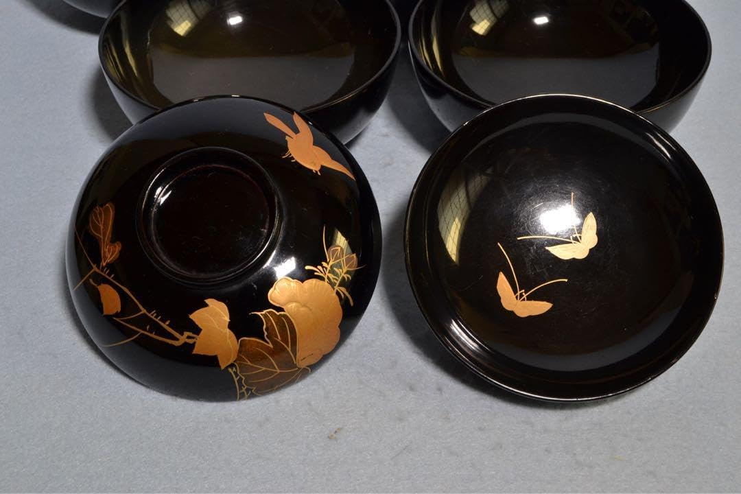 輪島塗 金 蒔絵 扇面 蓋付 椀 吸物椀 竹 梅 木箱 伝統工芸 輪島塗 金 蒔絵 扇面 蓋付 椀 吸物椀 竹 梅 木箱 伝統工芸