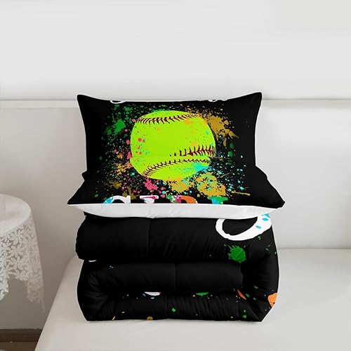 Miniatura 3 de jejeloiu Juego de edredón de sóftbol para niños, tamaño individual, juego de ropa de cama con temática deportiva para niños, niñas, adolescentes,