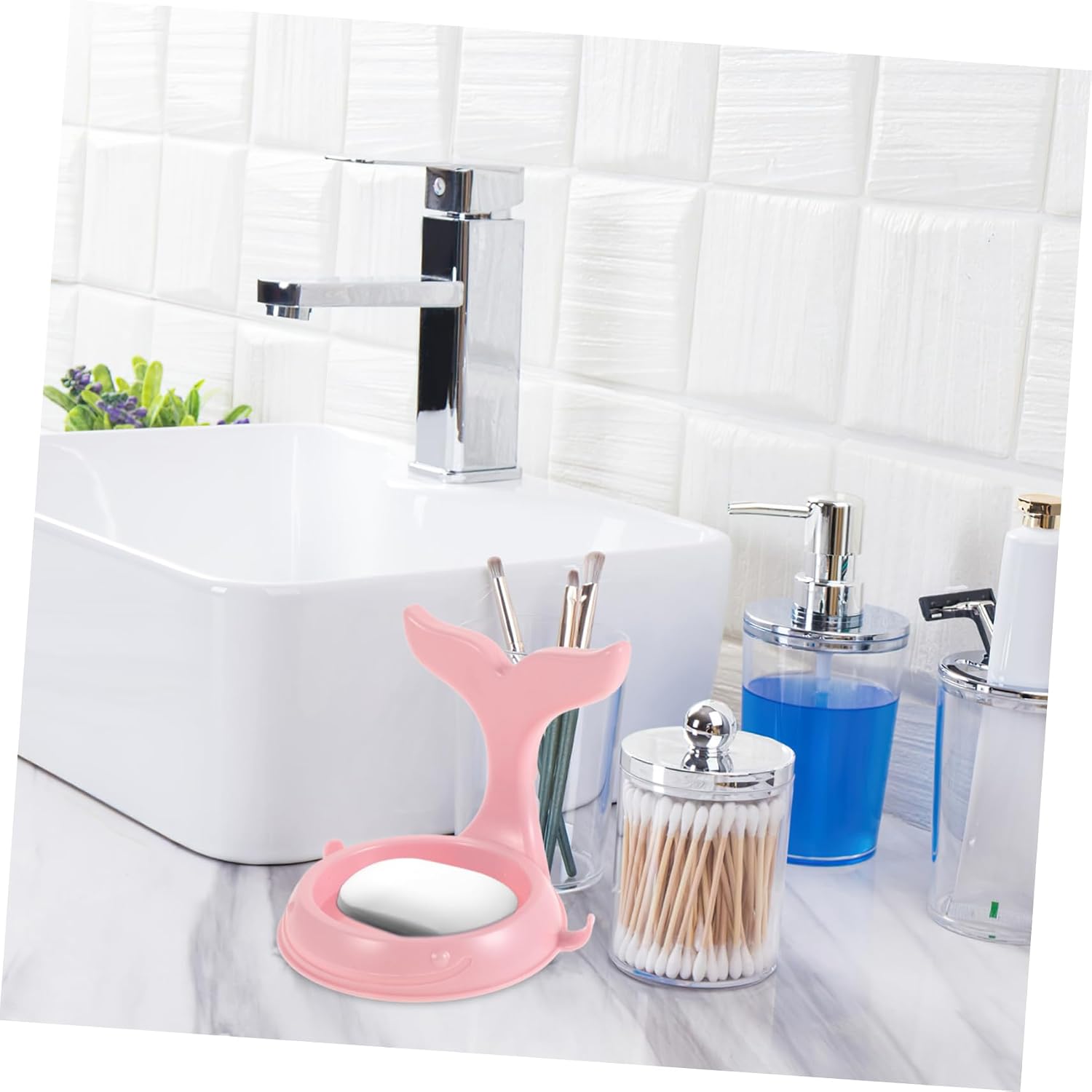 LIFKOME Whale Tail Soap Bottle Dispenser Holder Wall Mount, Plastic White