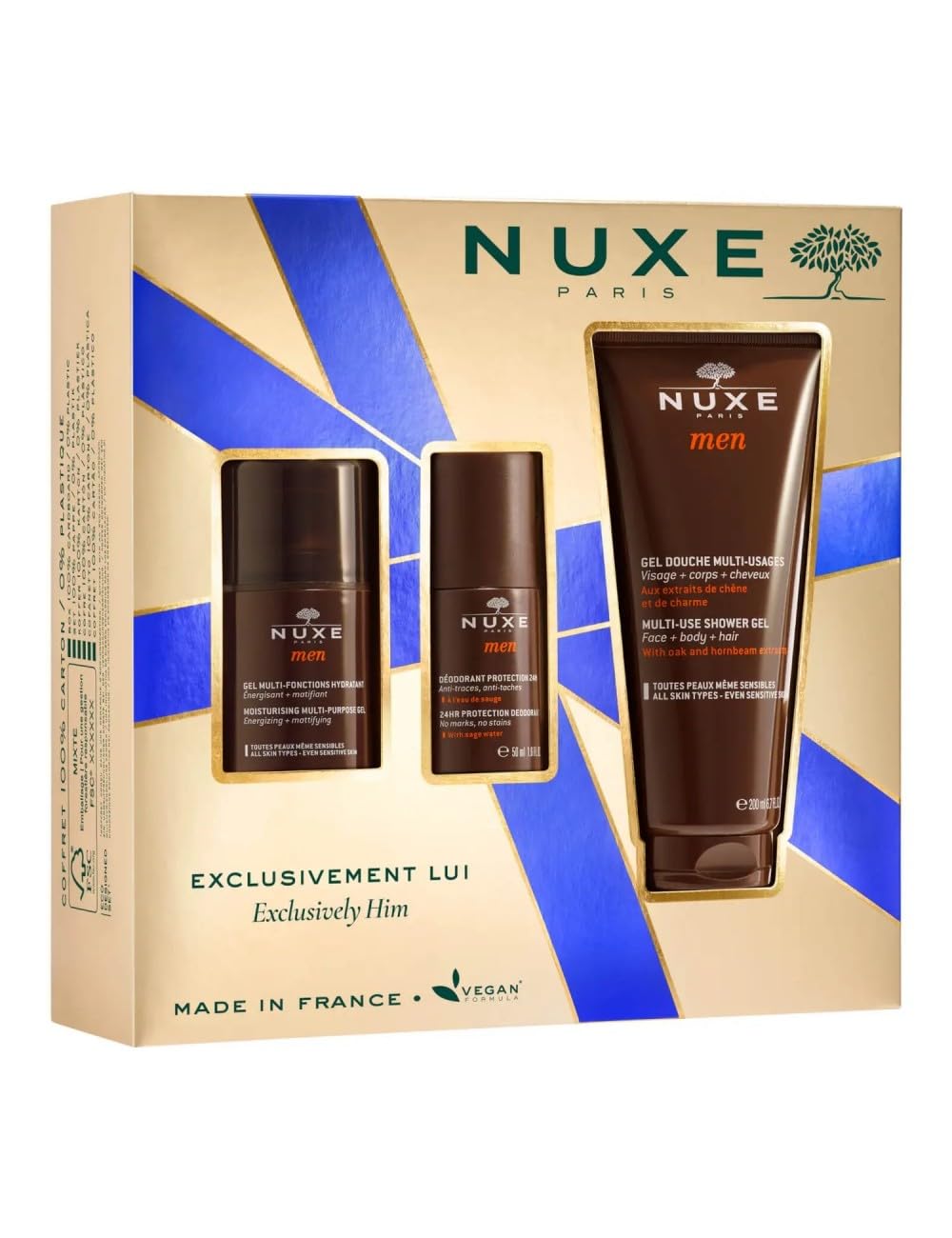 Nuxe Men - Cofanetto Uomo Gel Viso 50ml + Gel Doccia 200ml + Deodorante 50ml