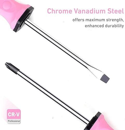 Miniatura 3 de FASTPRO Juego de destornilladores magnéticos rosados de 8 piezas con 4 Phillips y 4 puntas ranuradas, kit de herramientas de reparación de