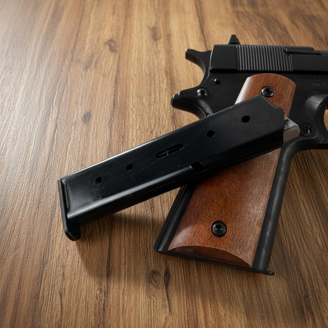 Pistola a Salve Mod. 1911 Top Firing 9 mm, Segnalatore Acustico Scacciacani/Addestramento, Nera e legno - Kit con Olio Ballistol incluso