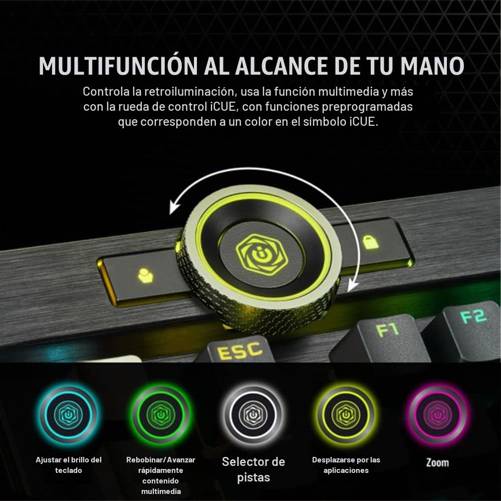 Corsair K100 RGB Teclado para Juegos con Cable Óptico-Mecánico - Interruptores OPX - PBT Double-Shot - Integración Elgato Stream Deck - Compatible con iCUE - PC, Mac, Xbox - QWERTY ES - Negro