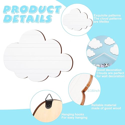 Miniatura 5 de Ferraycle 4 piezas de decoración de pared de nube colgante de madera nube nube decoración temática cielo decoración de nube blanca para decoración