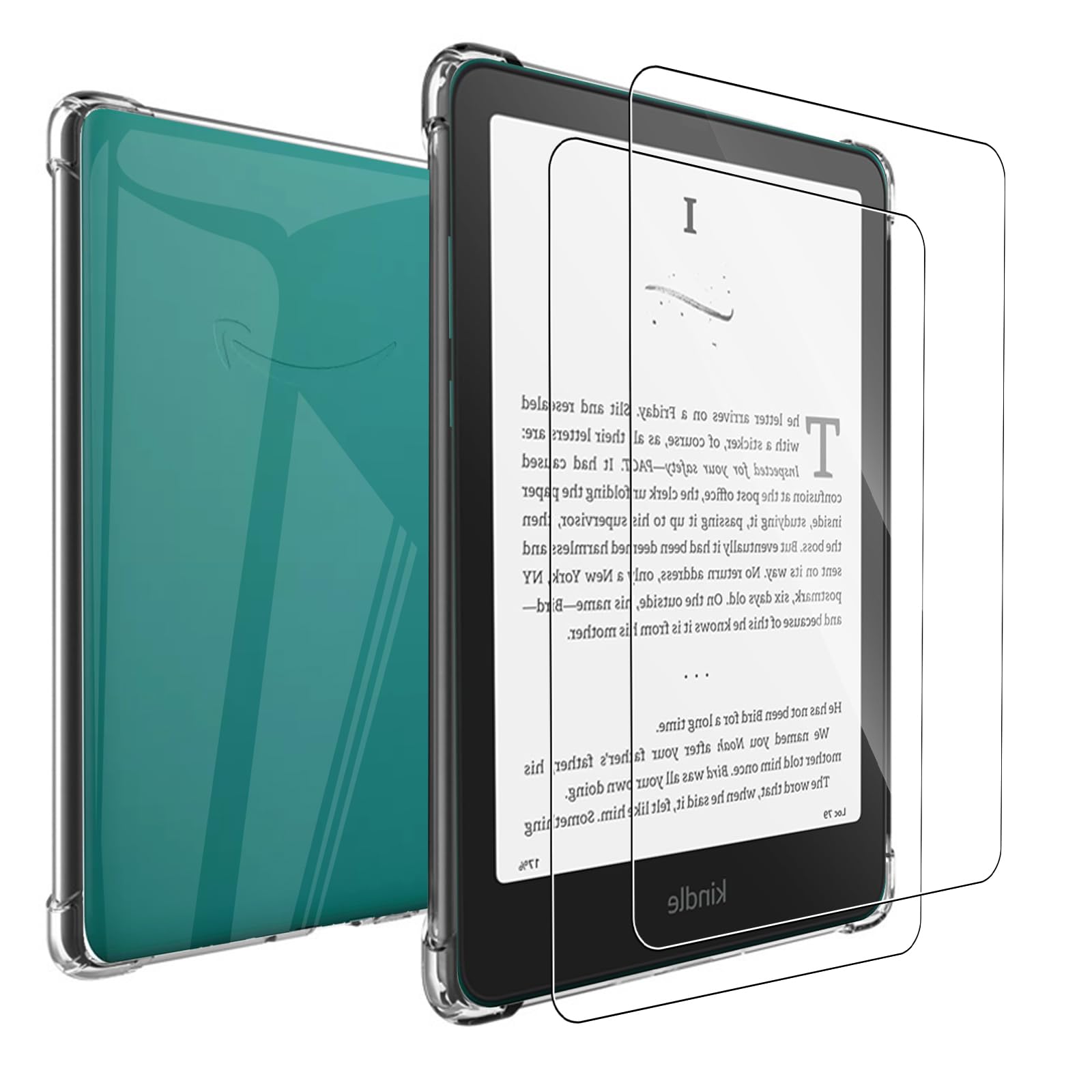 MEMELOKA Cover per Kindle Paperwhite 12th Generation 2024/Kindle Colorsoft Signature Edition 2024 7 Pollici + 2 Vetro Temperato, Cover Protezione in TPU Morbido Ultra-Sottile con Airbag