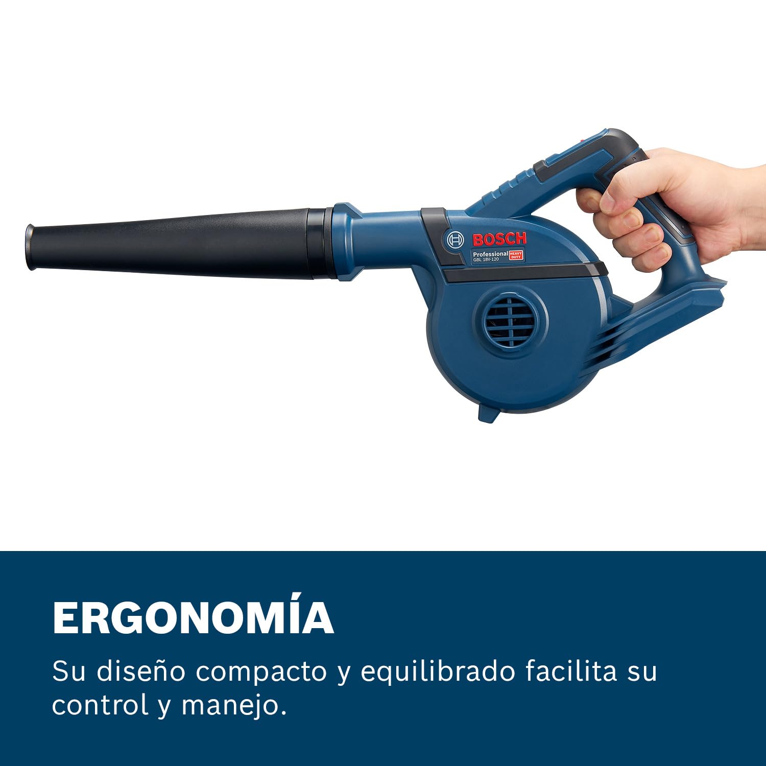 Bosch Professional 18V System soplador a batería GBL 18V-120 (Incl. 4 adaptadores, Boquilla estándar, Tubo prolongación, Boquilla de Profundidad, depósito de Recogida de Polvo, sin batería/Cargador)