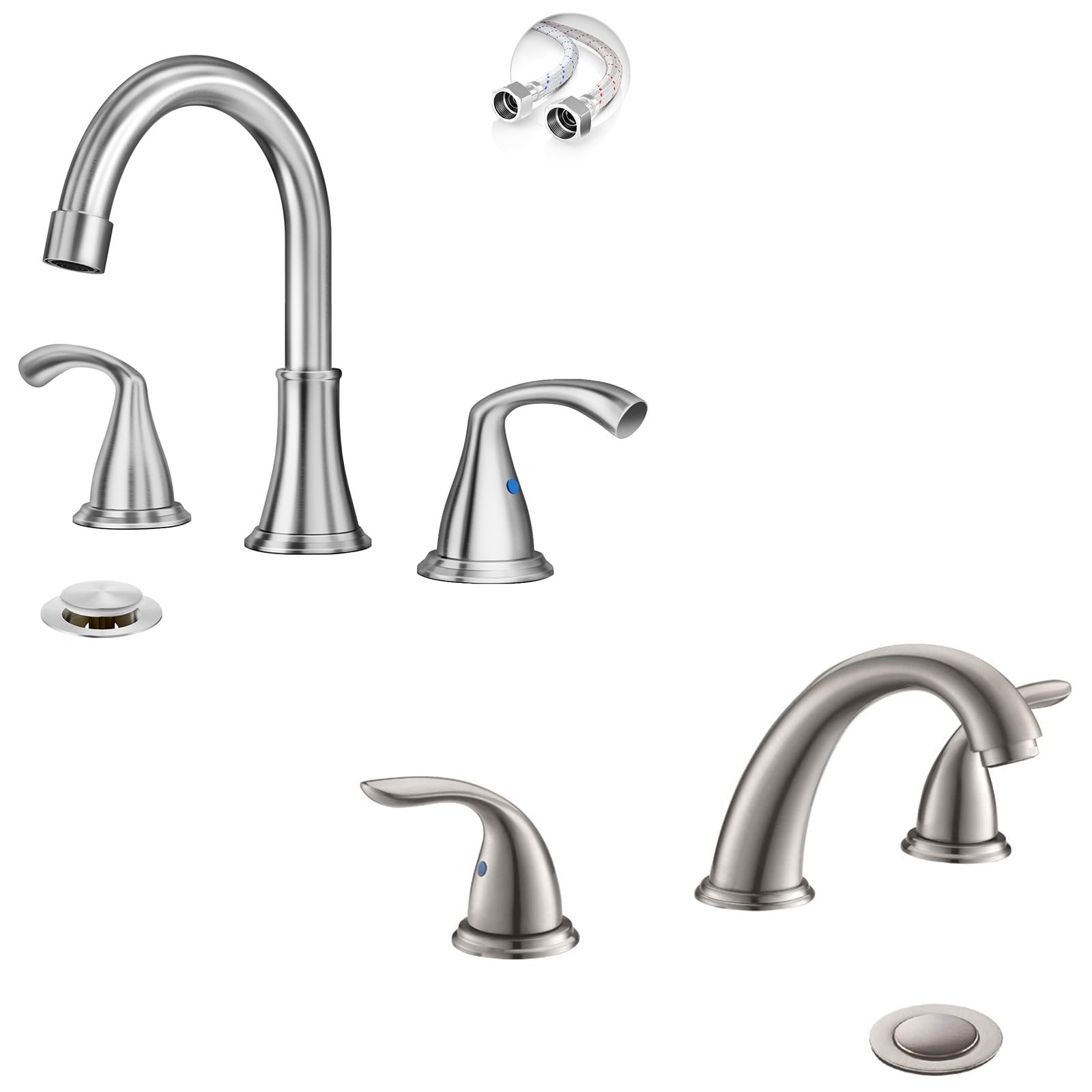 Sxithgkdw 8 Inch 3 Hole 2 Handle Widespread Bathroom Faucet, With Metal Pop Up Drain, Wfjc180-Bn+Wf008-5-Bn