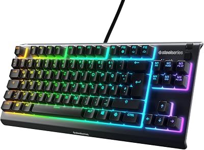 SteelSeries Apex 3 TKL Gaming Tastatur – RGB – Kompakter Tenkeyless-Formfaktor – 8-Zonen-RGB-Beleuchtung – Wasser- und Staubresistenz – Flüsterleise Gaming-Switches – DE Layout QWERTZ – Schwarz