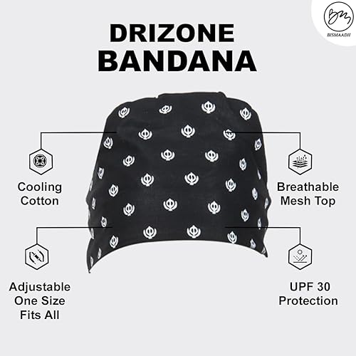 Miniatura 6 de BISMAADH Paquete de 4 gorros de algodón de bambú con símbolo sij Khanda impreso Patka Durag