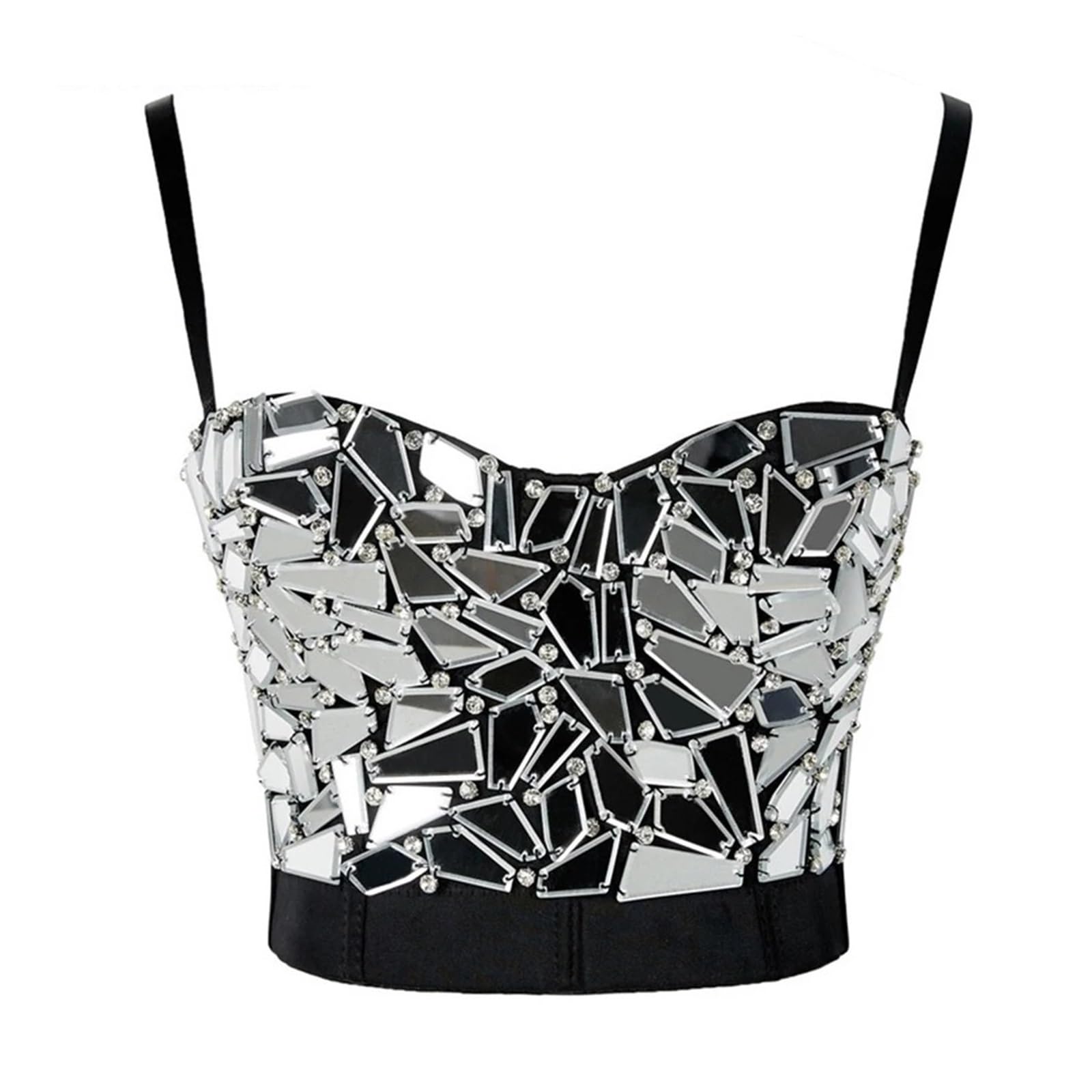 Pailletten Top Damen Damen Silber Pailletten Crop Top Strass Perlen Sexy Korsett Übergröße Karneval Party Camisole