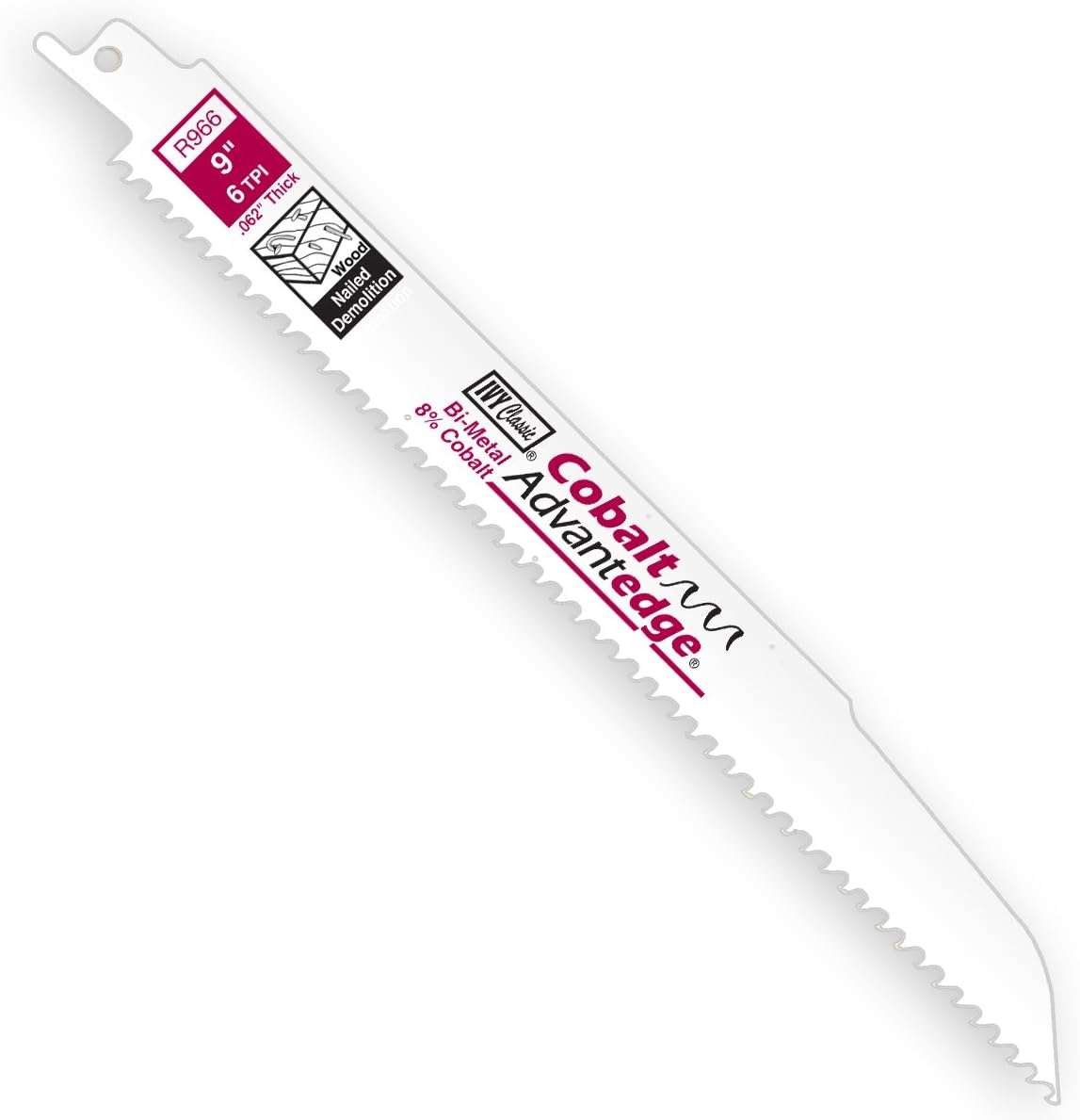 IVY Classic 28386 9 in. 6 TPI, 7/8 in. Wide Bi-Metal Reciprocating Demolition Saw Blade, Cuts Wood/Nails (20-Pack)