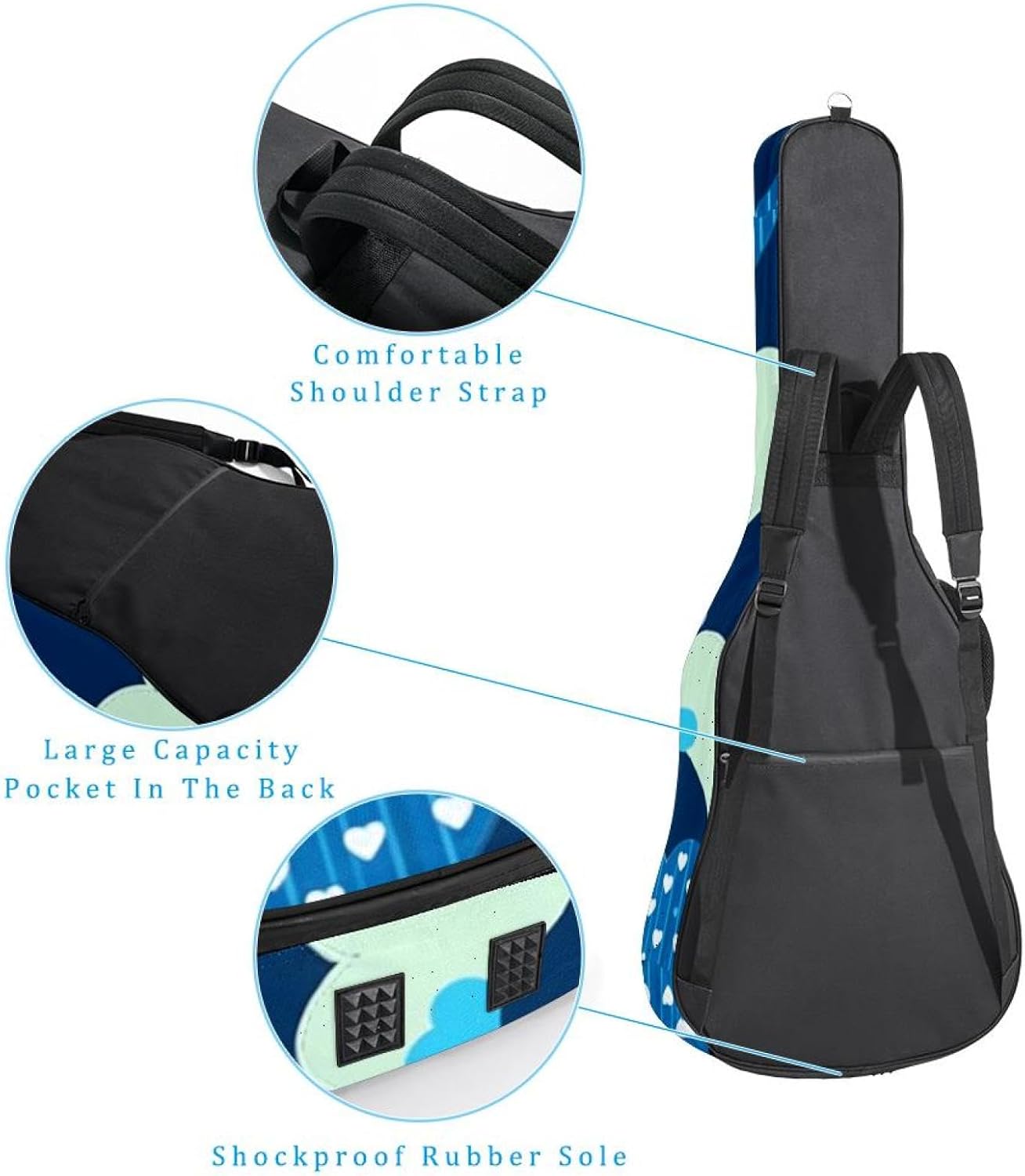 40/41/42-inch Colorful Love Acoustic Guitar Bag With Adjustable Shoulder Strap And 2 Storage Bags. Guitar Bag With Back Hanging Loop, Electric, and Classical Guitars