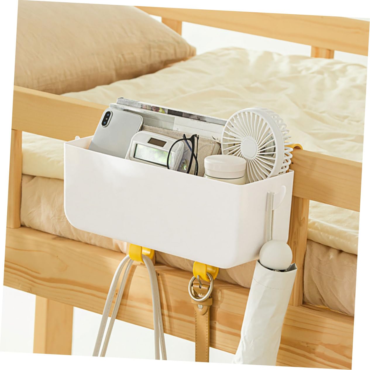 Ipetboom Organizer Portatile Bianco da da Letto Plastico in Appendere Sospeso Design per Snacks Libri Soggiorni e Letti in Camera