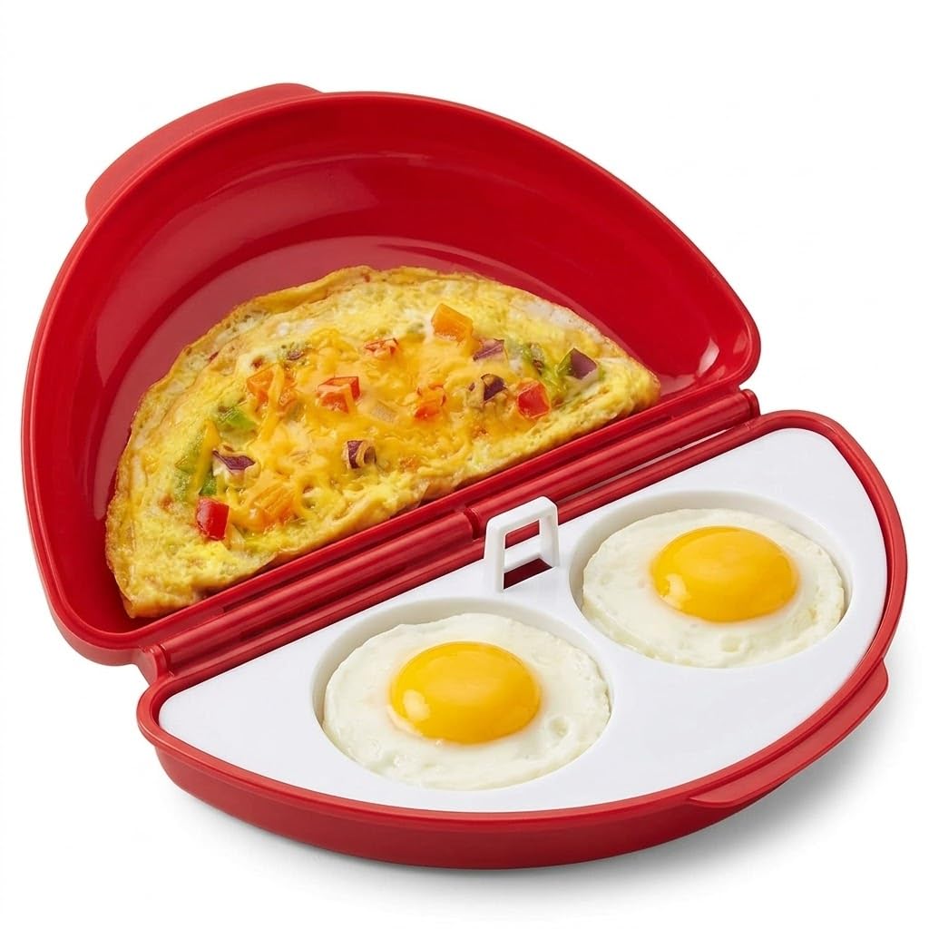 Mikrowellen Eierkocher 2-in-1, Eierkocher Mikrowelle mit Pochierte Eier Form,Vielseitiger Egg Poacher für Rührei, Omelette und gekochte Eier, Schnelles Frühstück, Küchenhelfer aus
