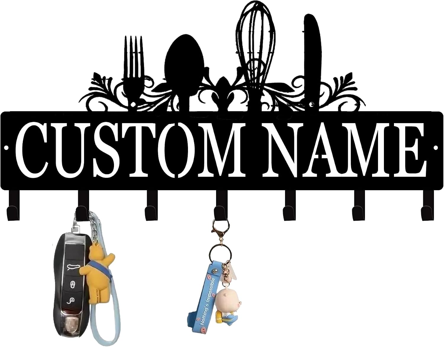 Custom Metal Kitchen Tools 2 Key Hooks with Name,Personalized Key Holder for Wall, Key Rack Organizer for for Kitchen, Entryway, Hallway, Office, Doorway