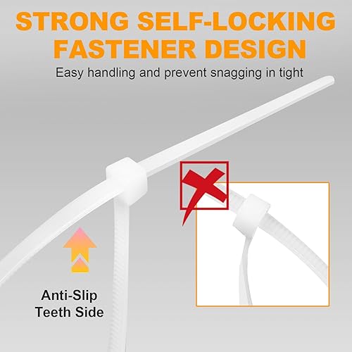 Miniatura 4 de 1200 bridas para cables de 12 pulgadas, bridas de plástico blanco resistente con resistencia a la tracción de 50 libras, bridas de nailon