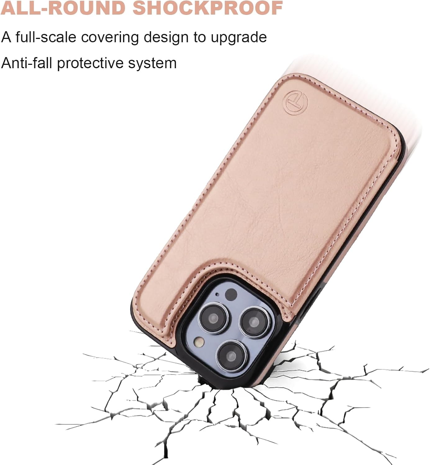 ONETOP Compatible with Magsafe for iPhone 14 Pro Wallet Case with Card Holder, PU Leather Kickstand RFID Blocking Case, Double Magnetic Clasp and Durable Shockproof Cover 6.1 Inch (Rose Gold)