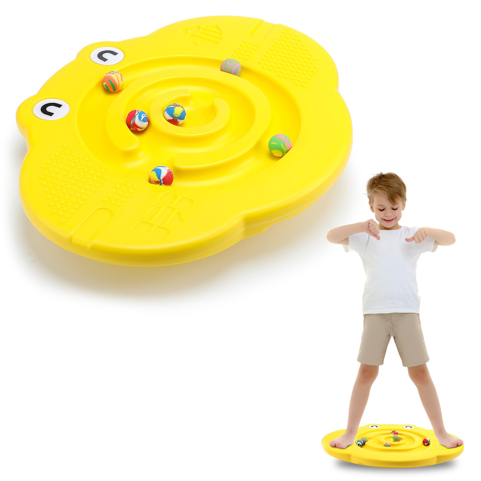 Maze Balance Board for Kids Plastic Wobble Rocker Balance Board with Mini Balls Load 170lb for Balancing Exercise Equipment Game Boys Girls Physical Therapy 18.5 x 14.57 Inch(Yellow,Cute)