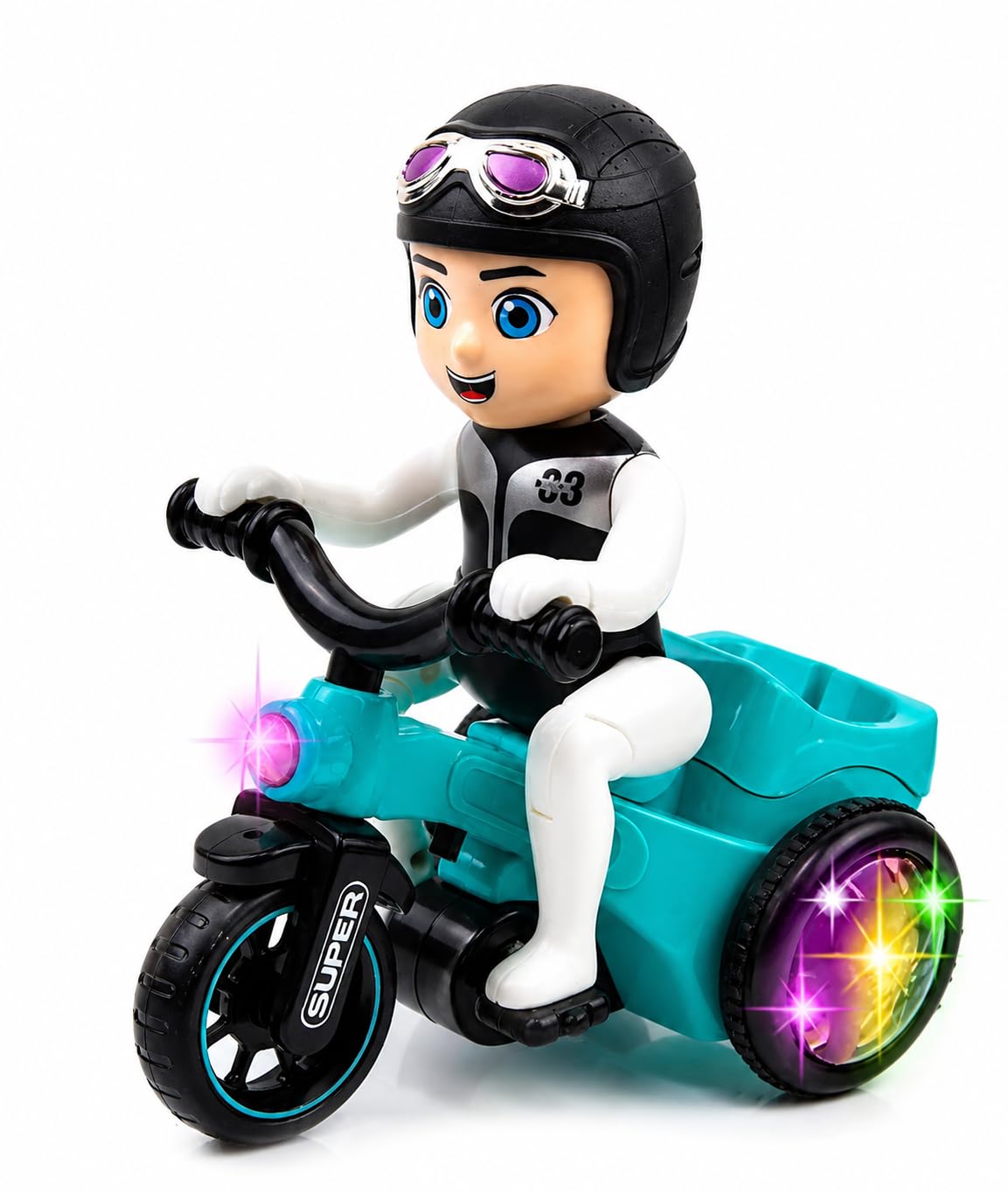 03 Musical Stunt Tricycle Toy for Kids | Battery Operated Bump & Go Motorcycle with LED Lights & Music | 360° Omni-Directional 3-Wheel Bike with Movable Rider-picture-27