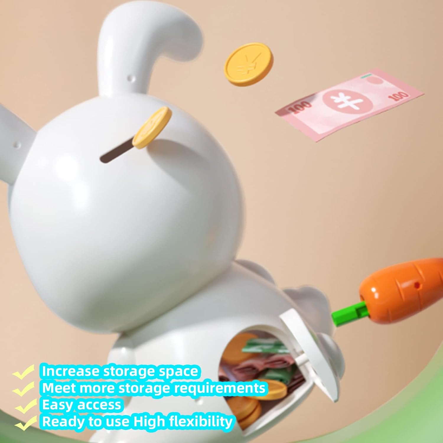 かわいいカートゥーン ウサギの貯金箱 子供用 バニーの貯金箱 壊れないウサギの貯金箱 ウサギの貯金箱 クリエイティブなコインボックス