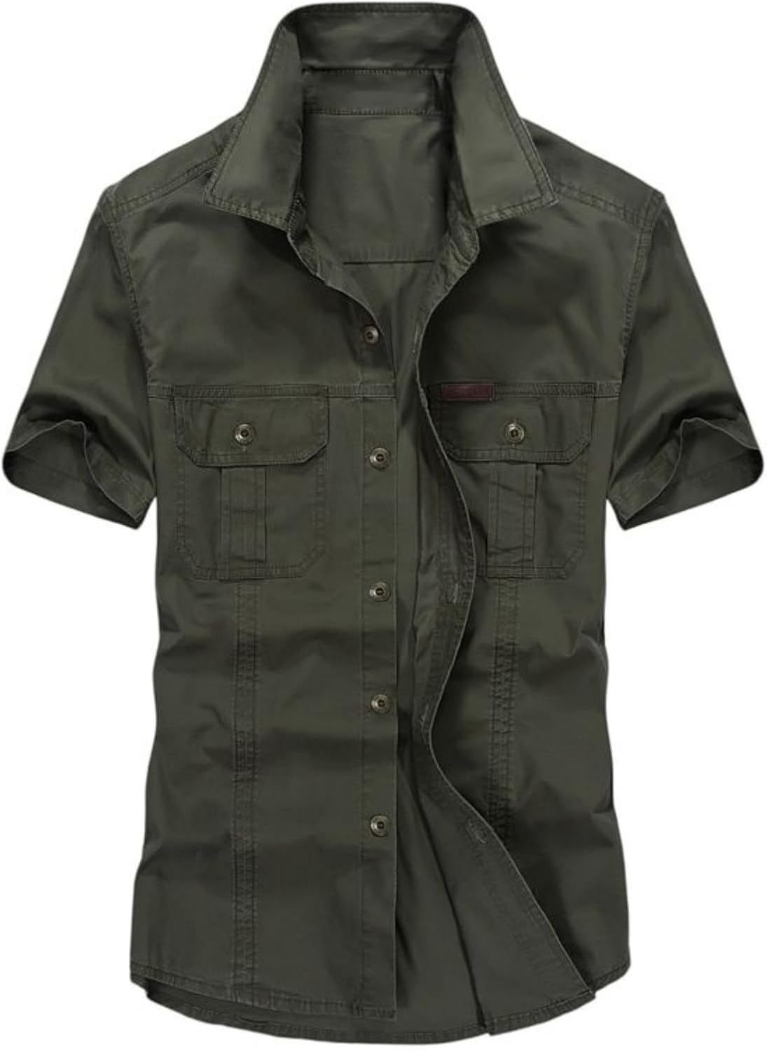 Men's Cotton Short Sleeve Work Shirt Square Collar