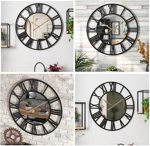 Miniatura 6 de EFEMIR Reloj de espejo grande para decoración de pared y sala de estar con elegante reloj de espejo redondo (color negro, tamaño 15.7 pulgadas)