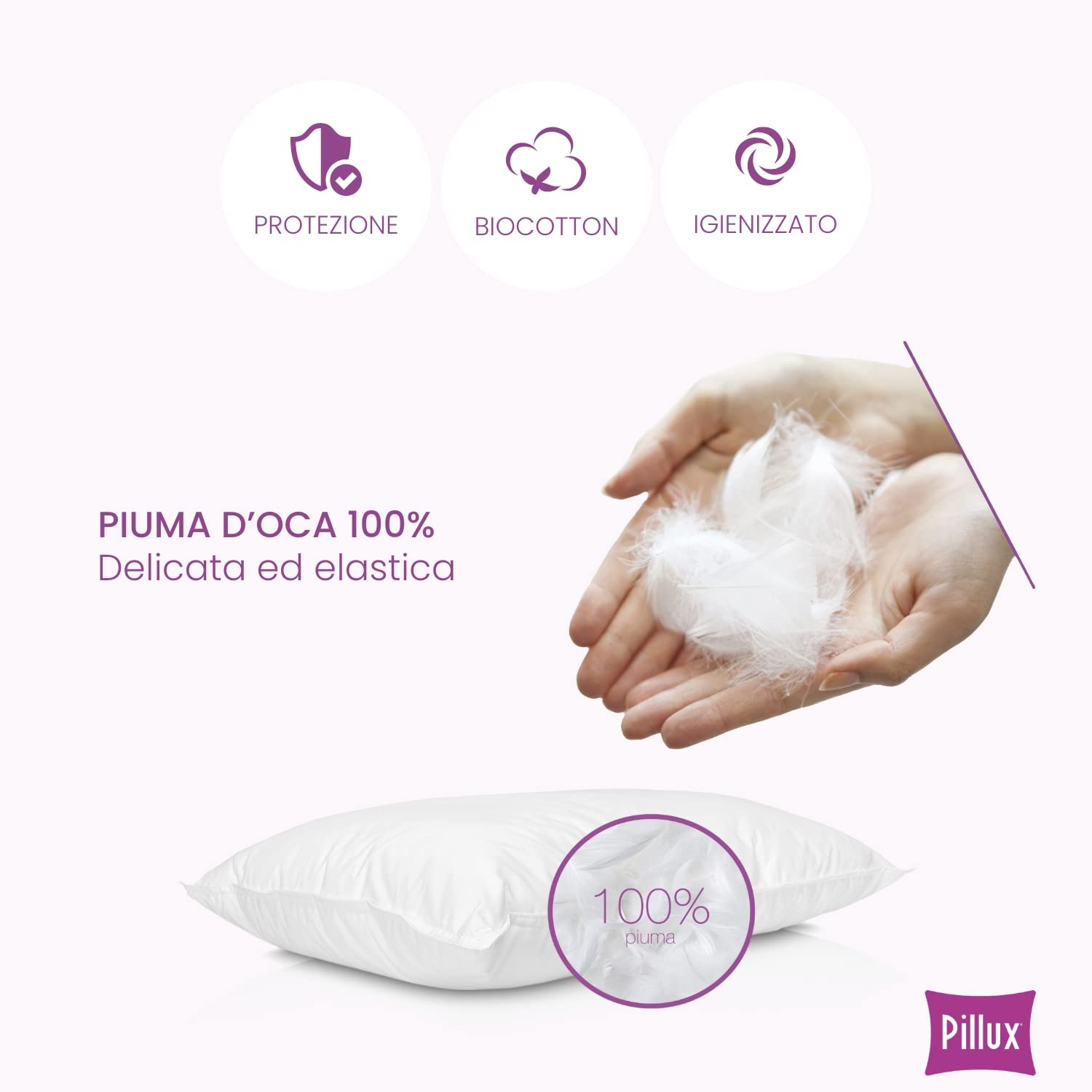 Cuscini In Piuma D'Oca E Piumino 50x70cm - Qualità Alberghiera, Ipoallergenici, Fodera In Cotone 100%, Morbidi, Confezione Da 2