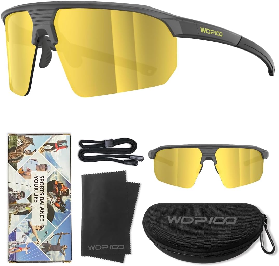 Polarized Sports Sunglasses for Men Women UV400 Lightweight TR90 Cycling Running Baseball Hiking with Case Strap