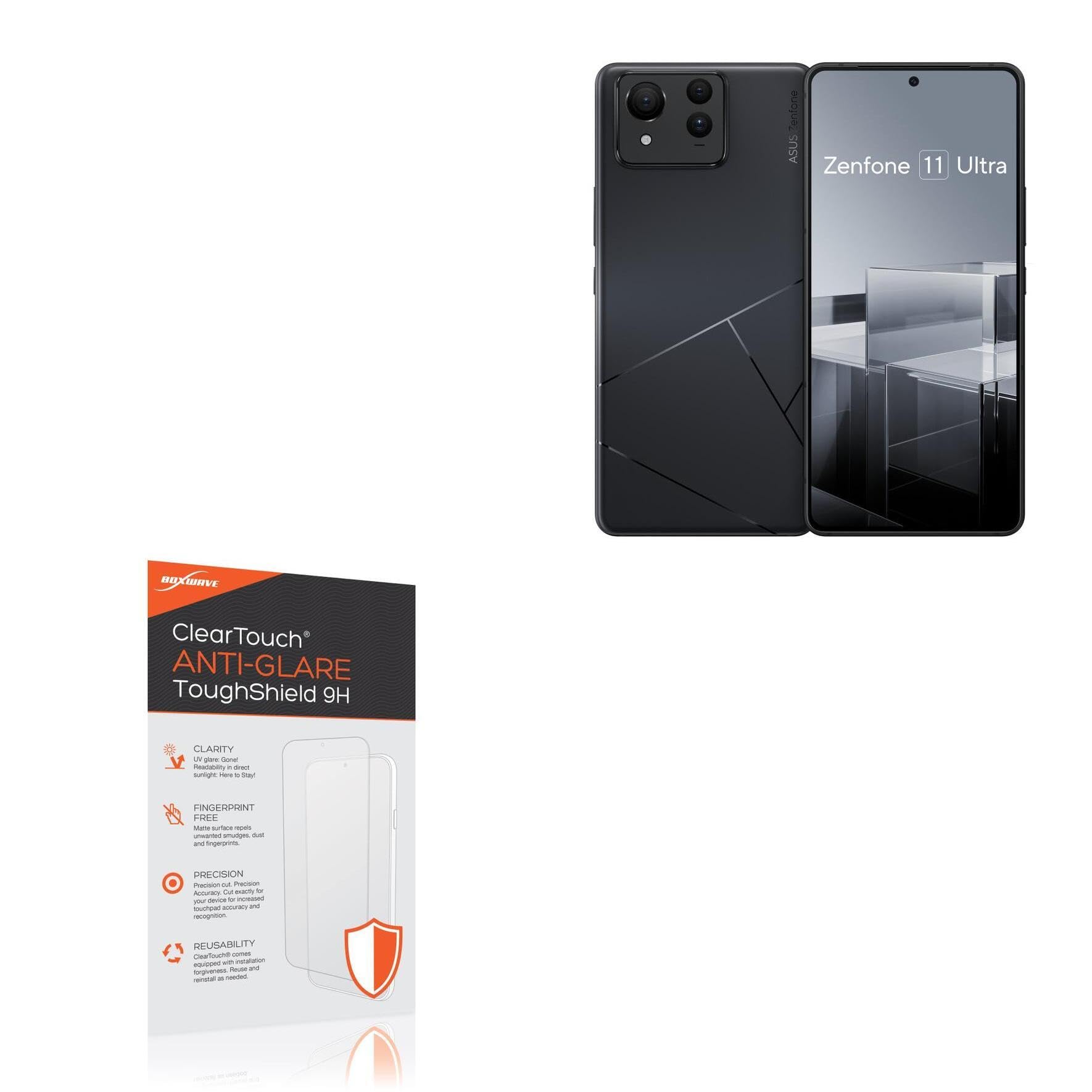 BoxWave Screen Protector Compatible with ASUS ZenFone 11 Ultra (6.78 in) - ClearTouch Anti-Glare ToughShield 9H (2-Pack), Anti-Glare 9H Tough Flexible