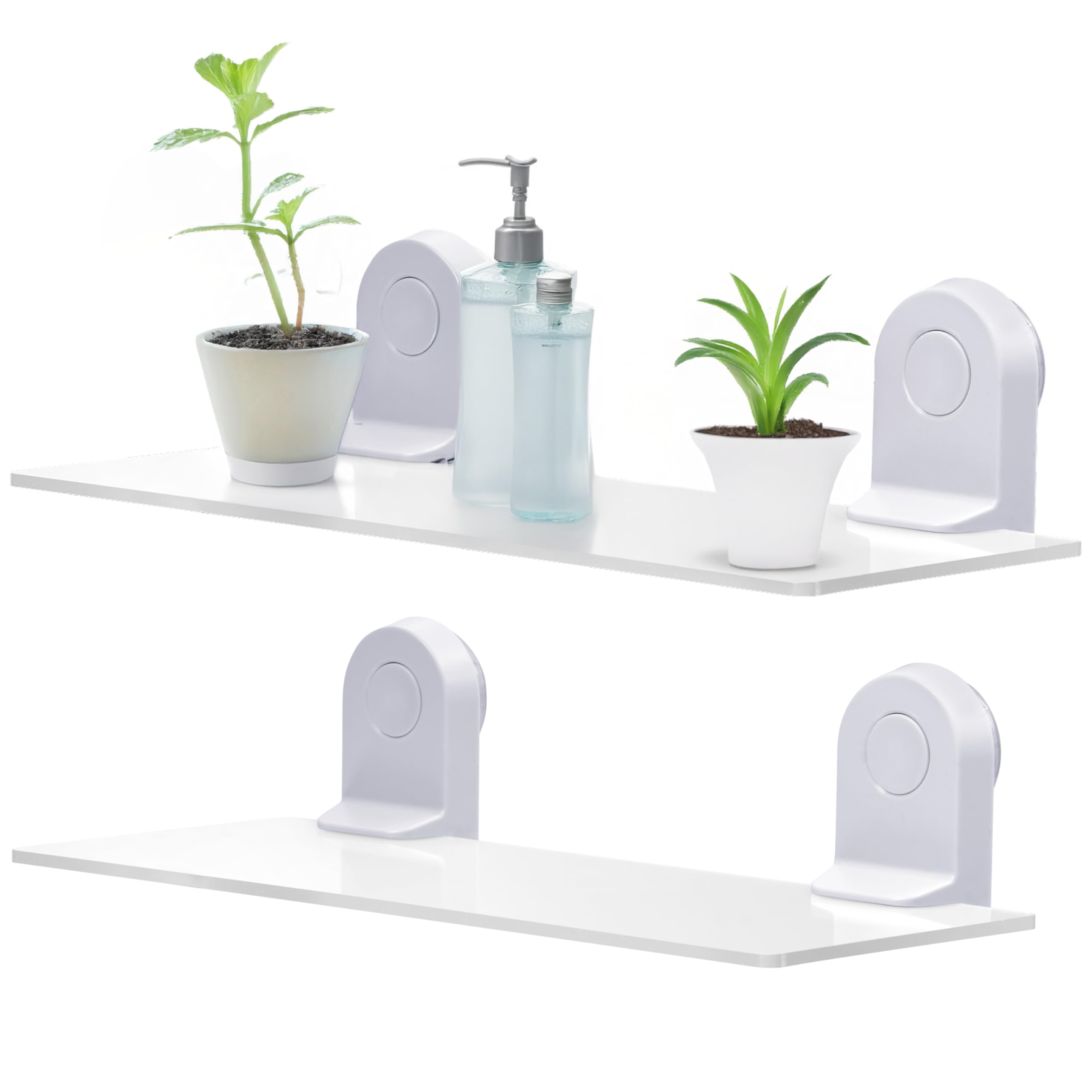 Window Garden Suction Cup Window Shelf - Set of 2-5mm Acrylic Plate Holds Up to 7lbs - Space Saving Plant Shelf for Windows - Ideal for Herbs Flowers Microgreens - 15.1" x 3.8" - White