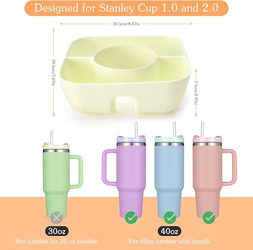 Miniatura 2 de Cuenco de aperitivos con tapa para taza Stanley de 40 onzas con asa, bandeja de silicona reutilizable para aperitivos con tapa, soporte de