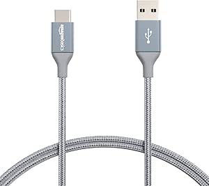 Amazon Basics USB-C to USB-A 2.0 Fast Charger Cable, Nylon Braided Cord, 480Mbps Speed, USB-IF Certified, for Apple iPhone 15, iPad, Samsung Galaxy, Tablets, Laptops, 3 Foot, Dark Gray