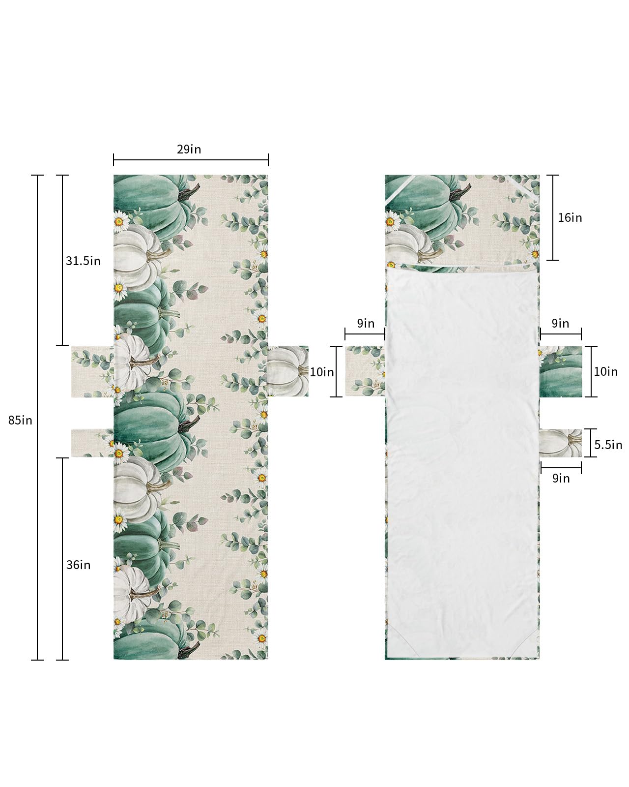 Green Pumpkins, Beach Lounge Chair Towel Cover, Soft Chaise Lounge Towel with Side Pockets Patio Pool Chairs Cover for Beach/Pool Sunbathing 29x85 Fall Eucalyptus Leaves Flower Watercolor Floral