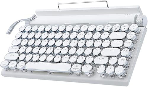 Teclado mecánico de máquina de escribir retro de 83 teclas - Bluetooth inalámbrico, juegos, interruptor azul anti-fantasma (blanco)