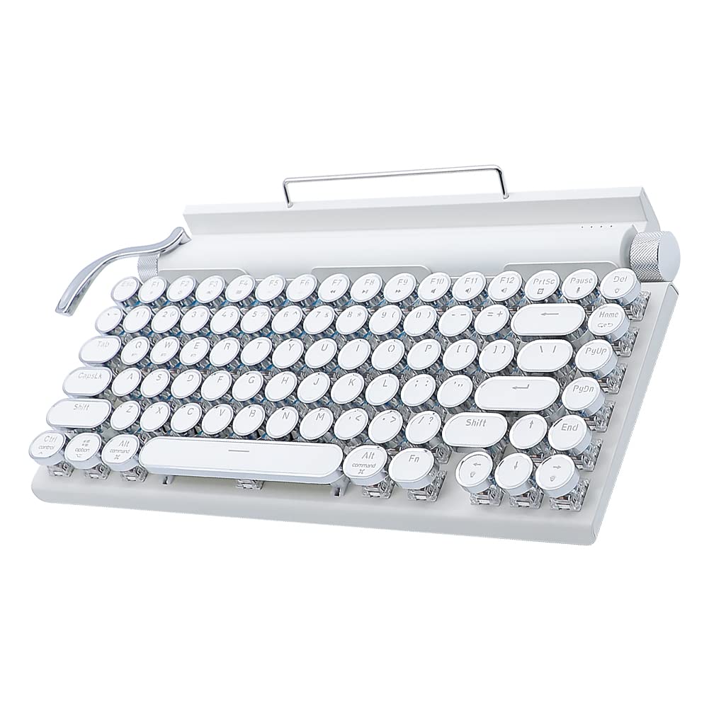 83-Key Mechanical Keyboard dot Retro Typewriter Wireless Bluetooth Keyboard, Gaming Mechanical,Anti-ghosting Blue Switch(White)-image-48