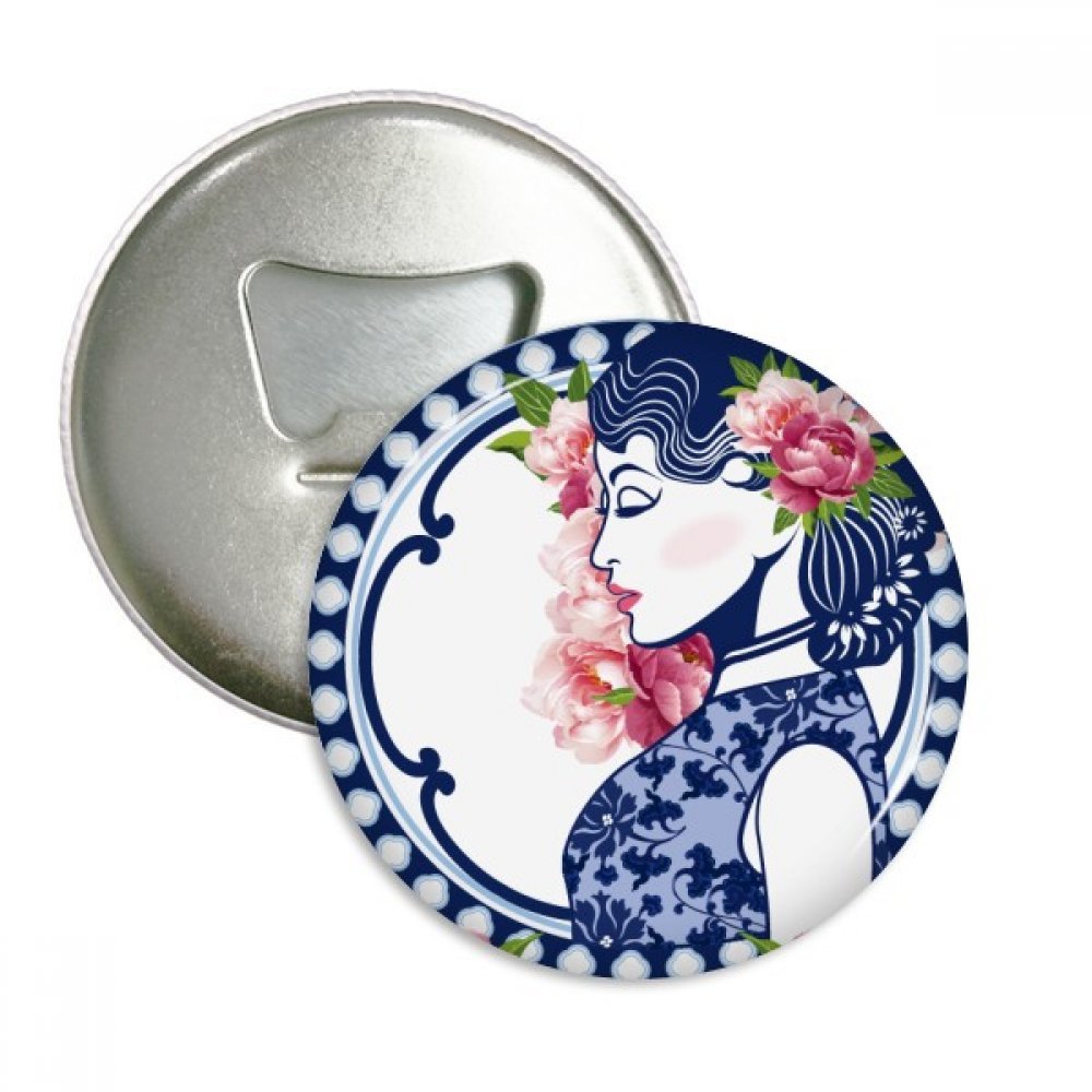 Décapsuleur aimanté Fleur Chinoise 3pcs - Badge rond argenté pour frigo