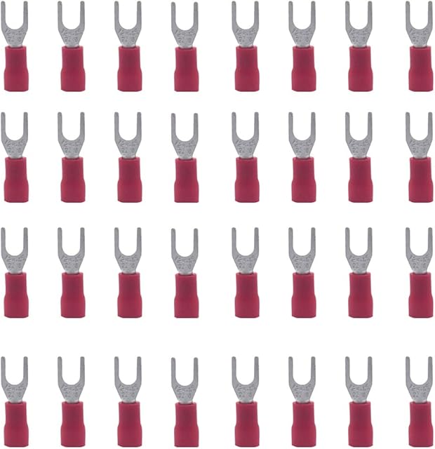 CEEYSEE 100Pcs of Red #8 Insulated Fork Crimp Connector Quick Splice Wire Terminals Wire ConnectorsPFH)