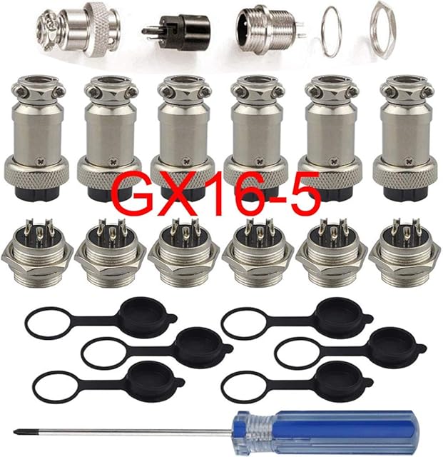 RUNCCI-YUN 18PCS Aviation Connector Plug, 16MM 5Pin Female Metal Aviation Wire Connectors 5A + 16MM Thread 5 Pin Male Metal Aviation Wire Connectors 5A + Rubber Protector Cap