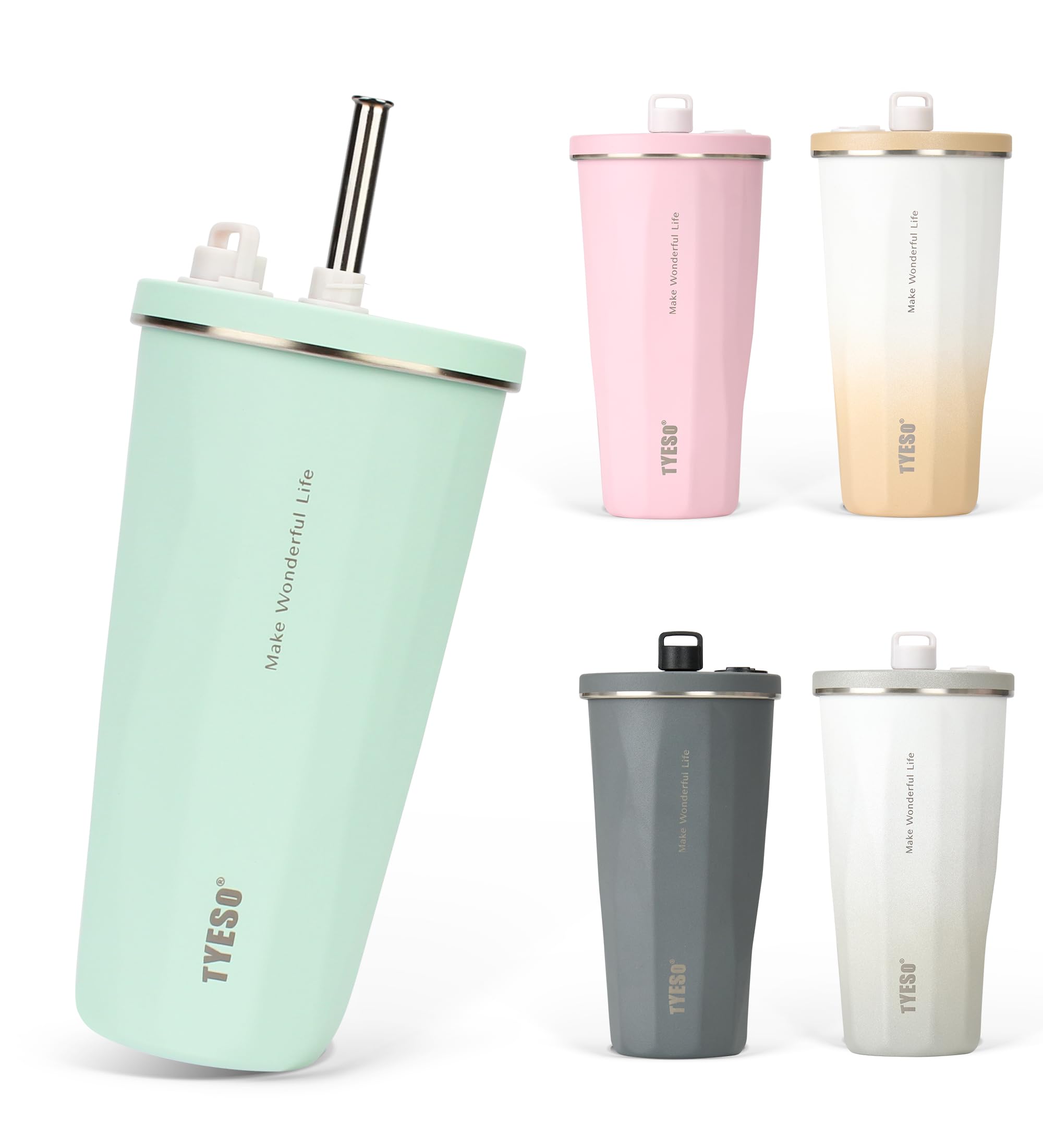 【SNSで話題】TYESO タンブラー ストロー付き 470ml ステンレス 蓋…